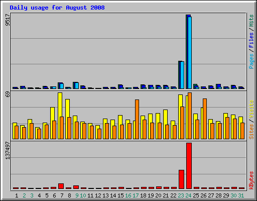 Daily usage for August 2008